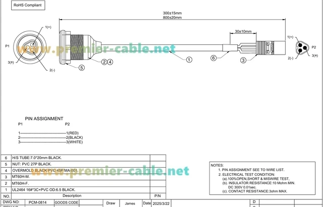Alt view image 7 of 7 - MT60 3Pin Male to Female Extension Cable Round Flush Panel Mount MT60 Bulkhead Connector for Brushless Motor, ESC, FPV Drone, RC Aircraft, EDF Ducted Fan, Robotics (0.3M/0.98FT)