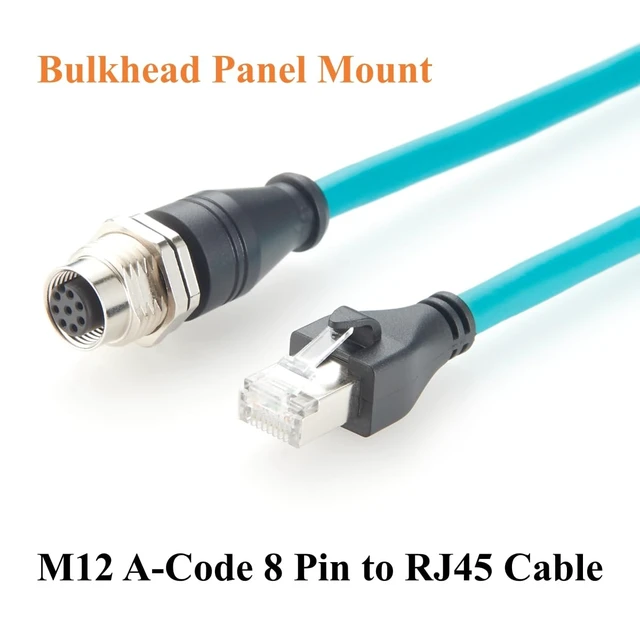 Alt view image 5 of 7 - M12 8Pin A Code Female to RJ45 Male Cable Bulkhead Panel Mount 1Gbps CAT6A Industrial Ethernet Cable IP67 Shielded for Profinet, EtherCAT, PLC, Robotics, GigE Vision Cameras(0.3m)