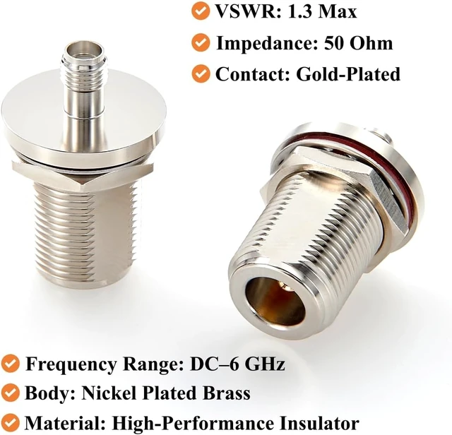 Alt view image 7 of 7 - N Female to SMA Female Adapter Bulkhead Panel Mount 50 Ohm Low Loss N to SMA RF Coaxial Connector for Antenna, WiFi, 4G/5G LTE, Ham Radio, Signal Booster (2PCS)
