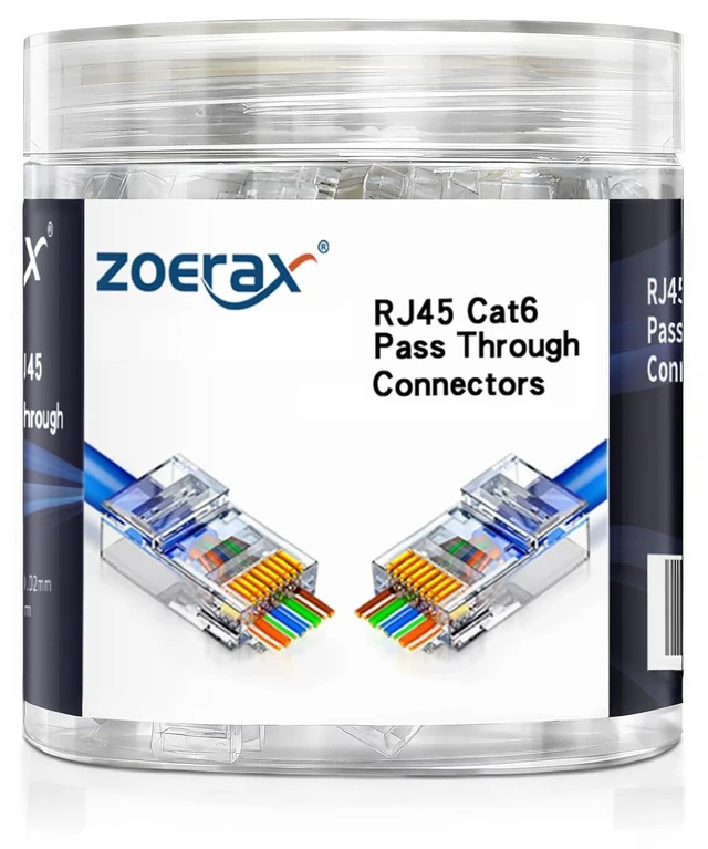 Main image of 100-Pack RJ45 Cat6 Pass Through Connector RJ45 Modular Plugs for Solid or Stranded UTP Cable