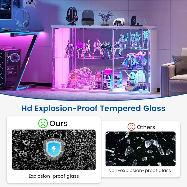 Alt view image 6 of 7 - LED Display Cabinet with Glass Doors, Human Sensor RGB Lights, Rounded Design LED Curio Cabinet for Collectibles, White