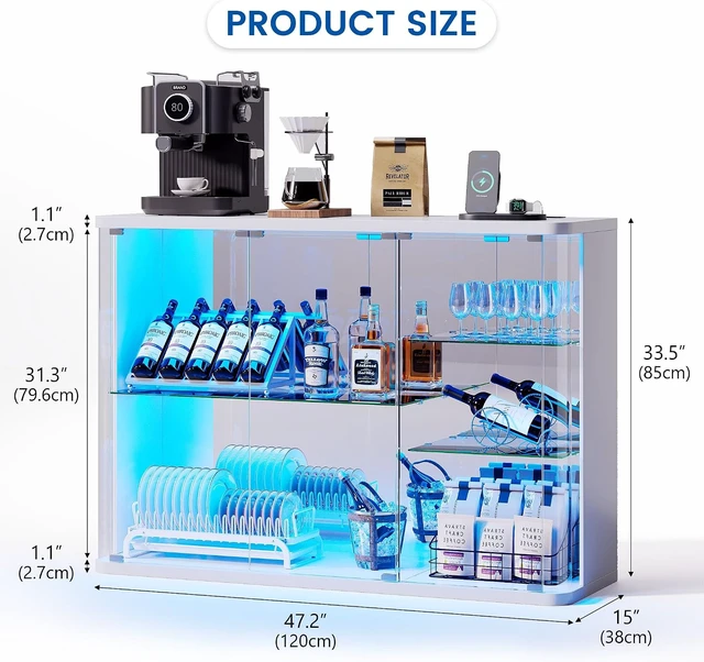 Alt view image 2 of 7 - LED Display Cabinet with Glass Doors, Human Sensor RGB Lights, Rounded Design LED Curio Cabinet for Collectibles, White