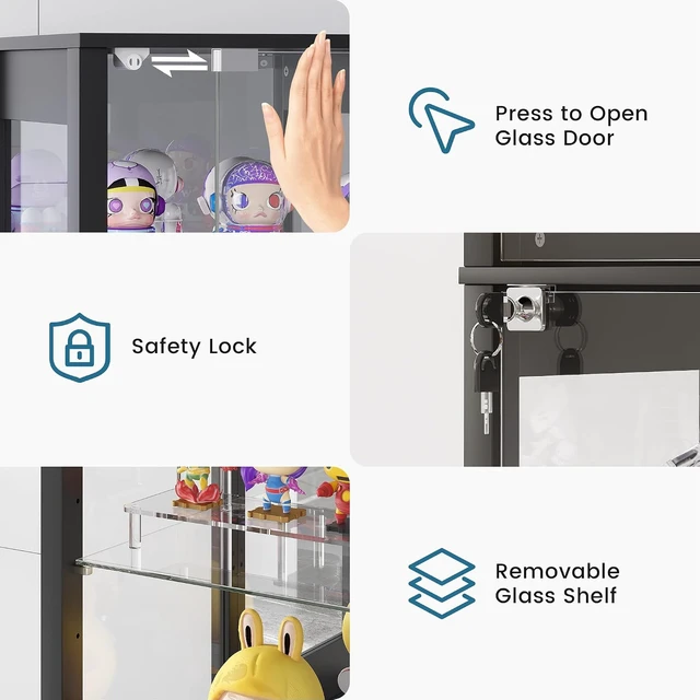 Alt view image 5 of 7 - RGB Glass Display Cabinet, Easy to Assemble, Mirrored Black, Sturdy Build, Spacious 6-Tier Display, Adjustable Shelves, APP Lighting Control, Motion Sensor, Lockable Lower Door