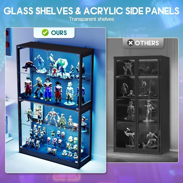 Alt view image 7 of 7 - 70 H x 32 W x 16 D Inch RGB Display Cabinet with Glass Shelves 4-Tier Storage, RGB LED Lights, Press-to-Open Doors, for Collectibles, Black