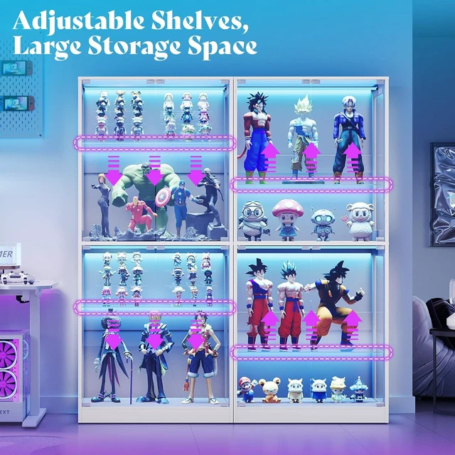Alt view image 5 of 7 - 70 H x 32 W x 16 D Inch RGB Display Cabinet with Glass Shelves 4-Tier Storage, RGB LED Lights, Press-to-Open Doors, for Collectibles, White