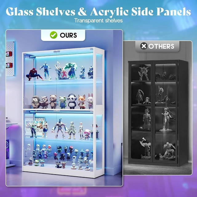 Alt view image 7 of 7 - 70 H x 32 W x 16 D Inch RGB Display Cabinet with Glass Shelves 4-Tier Storage, RGB LED Lights, Press-to-Open Doors, for Collectibles, White
