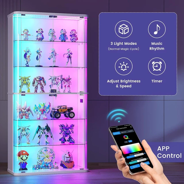 Alt view image 6 of 7 - 6-Tier 71" Tall Display Cabinet with Glass Doors and RGB Lights Rounded Curio Cabinet with Motion Sensor, Lockable Display Case for Collectibles & Action Figures,Trophy case for Living Room