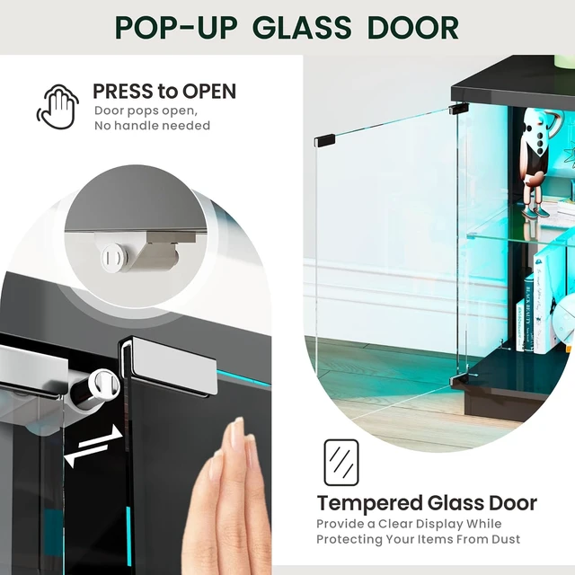 Alt view image 5 of 7 - 59" W RGB Display Cabinet with Glass Doors & Charging Station, 4-Tier Glass Display Case with Motion Sensor Lights, Curio Cabinet with Removable Shelves for Collectibles,Living Room