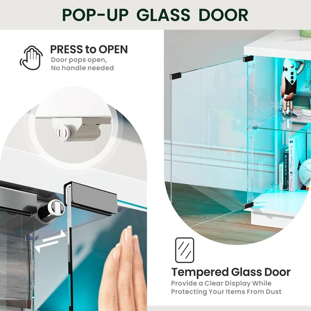Alt view image 7 of 7 - 59" W RGB Display Cabinet with Glass Doors & Charging Station, 4-Tier Glass Display Case with Motion Sensor Lights, Curio Cabinet with Removable Shelves for Collectibles,Living Room