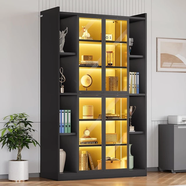 Main image of 71" Tall 6-Tier Display Cabinet with Doors and Adjustable Shelves, Display Cases for Collectibles,Curio Cabinet with LED Lights & Acrylic Glass Doors for Bedroom Living Room Office,Black
