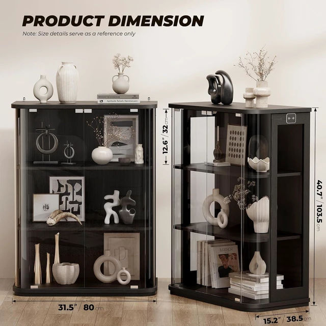 Alt view image 2 of 7 - 3-Tier Rounded Display Cabinet with Lights&Human Body Sensor, Display Case With Glass Door,Curio Cabinet with 3 Color Lights,Smooth Rounded Design Perfect for Collectibles,Lego,Trophy