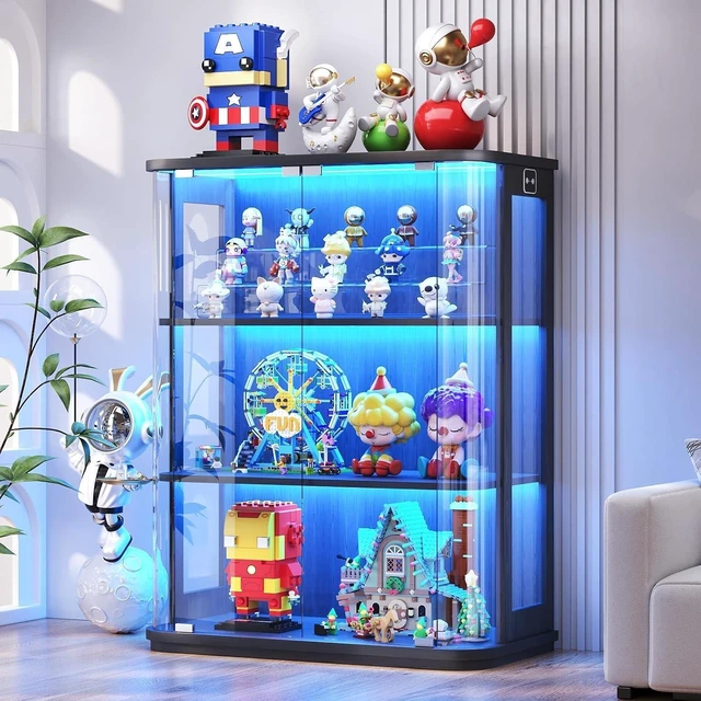 Main image of 3-Tier Rounded Display Cabinet with Lights&Human Body Sensor, Display Case With Glass Door,Curio Cabinet with 3 Color Lights,Smooth Rounded Design Perfect for Collectibles,Lego,Trophy