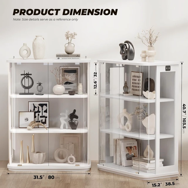 Alt view image 2 of 7 - 3-Tier Rounded Display Cabinet with Lights&Human Body Sensor, Display Case With Glass Door,Curio Cabinet with 3 Color Lights,Smooth Rounded Design Perfect for Collectibles,Lego,Trophy