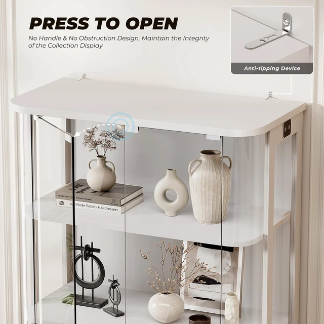 Alt view image 6 of 7 - 3-Tier Rounded Display Cabinet with Lights&Human Body Sensor, Display Case With Glass Door,Curio Cabinet with 3 Color Lights,Smooth Rounded Design Perfect for Collectibles,Lego,Trophy