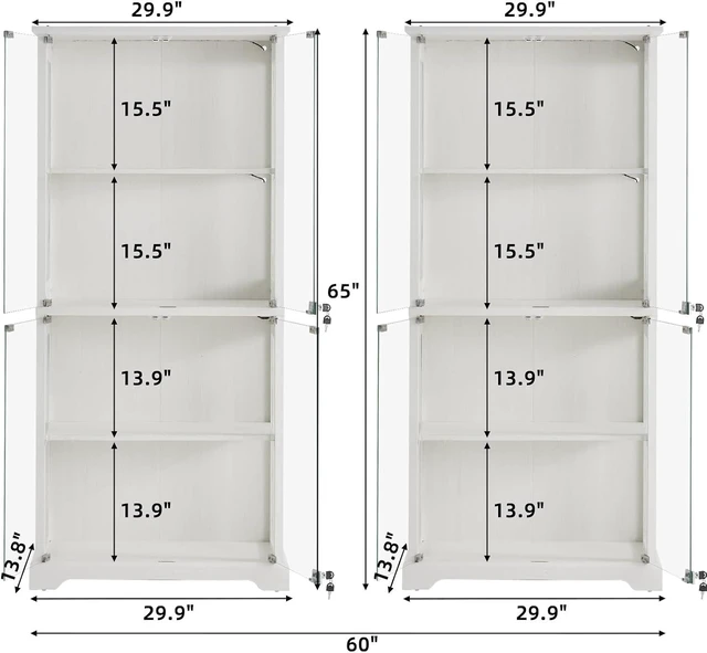 Alt view image 2 of 7 - Farmhouse Glass Display Cabinet Set of 2 with Lock,Wooden Curio Cabinets with Glass Doors, 3-Color Motion-Sensor Light & Reinforced Base, White