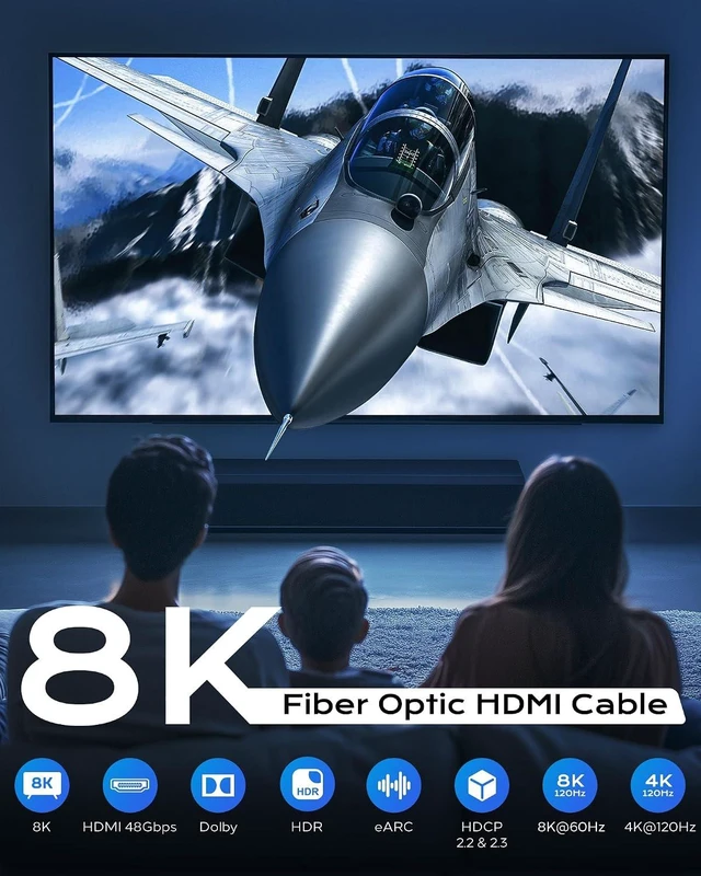 Alt view image 4 of 7 - 8K Long Fiber Optic HDMI Cable 10ft - 48Gbps High Speed HDMI Cord,8K 60Hz,4K120Hz,HDCP 2.2&2.3,HDR10 - Compatible with HDTV/Monitor/Projector
