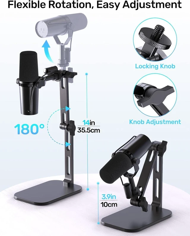 Alt view image 2 of 7 - Heavy Duty Desktop Mic Stand, Flexible Arm, Weighted Base, Max 2.68lb Load Fits Shure MV7 SM7B/Rode PodMic USB & More Studio Mics for Podcasting, Streaming, Recording, 3/8 Thread, 5/8 & 1/4 Adapters