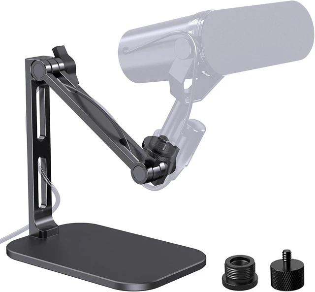 Main image of Heavy Duty Desktop Mic Stand, Flexible Arm, Weighted Base, Max 2.68lb Load Fits Shure MV7 SM7B/Rode PodMic USB & More Studio Mics for Podcasting, Streaming, Recording, 3/8 Thread, 5/8 & 1/4 Adapters