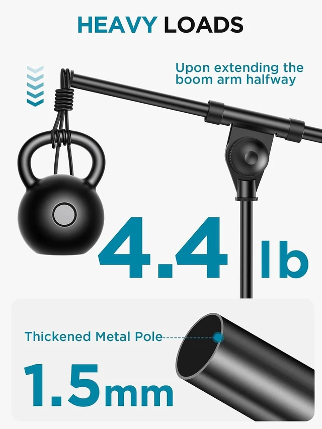 Alt view image 6 of 7 - Adjustable Desk Microphone Stand, Weighted Base with Soft Grip Twist Clutch, Boom Arm, 3/8/'' and 5/8/'' Threaded Mounts for Blue Yeti and Blue Snowball, Kick Drums, Guitar Amps, Black