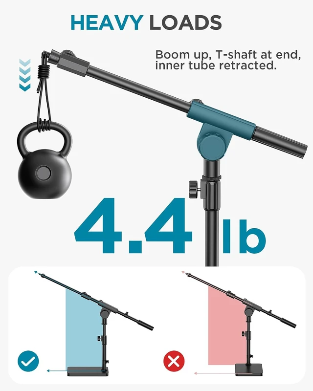 Alt view image 6 of 7 - Mic Stand Desk Boom Arm Microphone Stand for Blue Yeti Kick Drums for Shure Fifine Guitar Amps, 4.4lb Weight Capacity, Arm Swivel Sideways, Stable, Extendable, Adjustable, Cable Clip Included