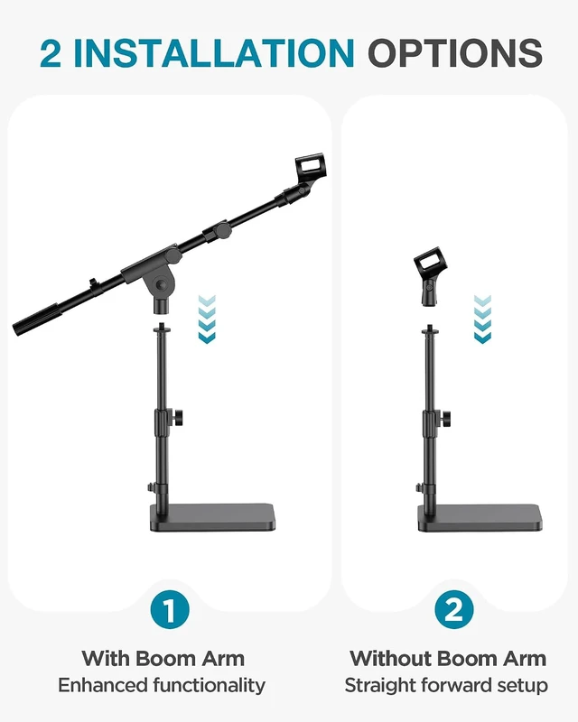 Alt view image 5 of 7 - Mic Stand Desk Boom Arm Microphone Stand for Blue Yeti Kick Drums for Shure Fifine Guitar Amps, 4.4lb Weight Capacity, Arm Swivel Sideways, Stable, Extendable, Adjustable, Cable Clip Included
