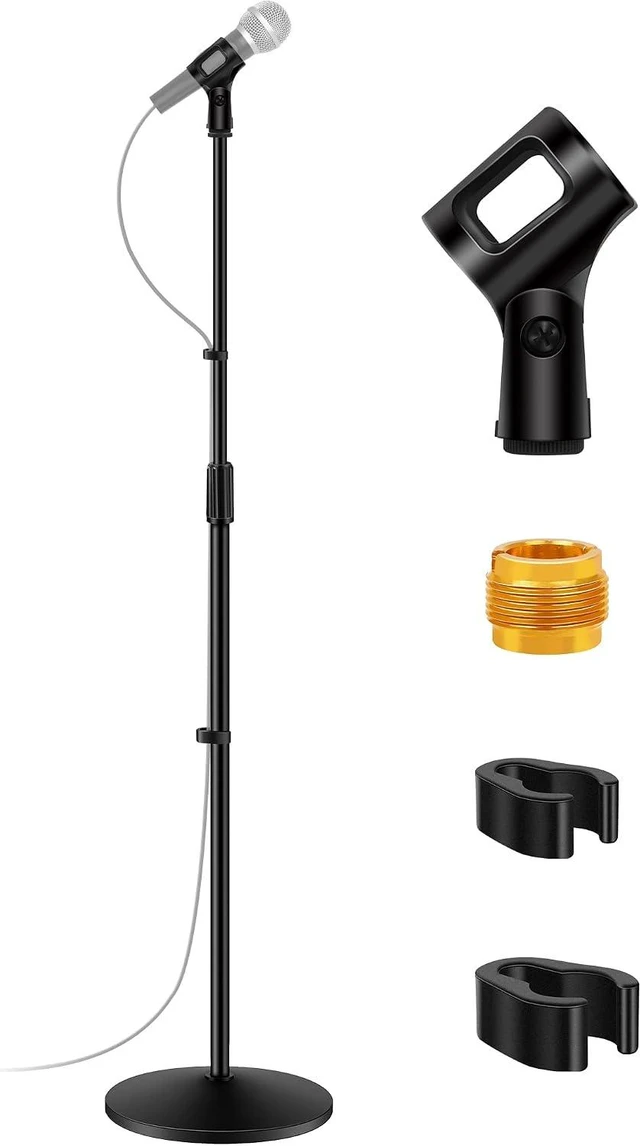 Main image of Mic Stand Microphone Stand Floor with Weighted Base for Singing Height Adjustable, Detachable, Portable for Travel, Stable Base, Work with Blue Yeti Shure SM58 Samson Q2U Fifine K669B