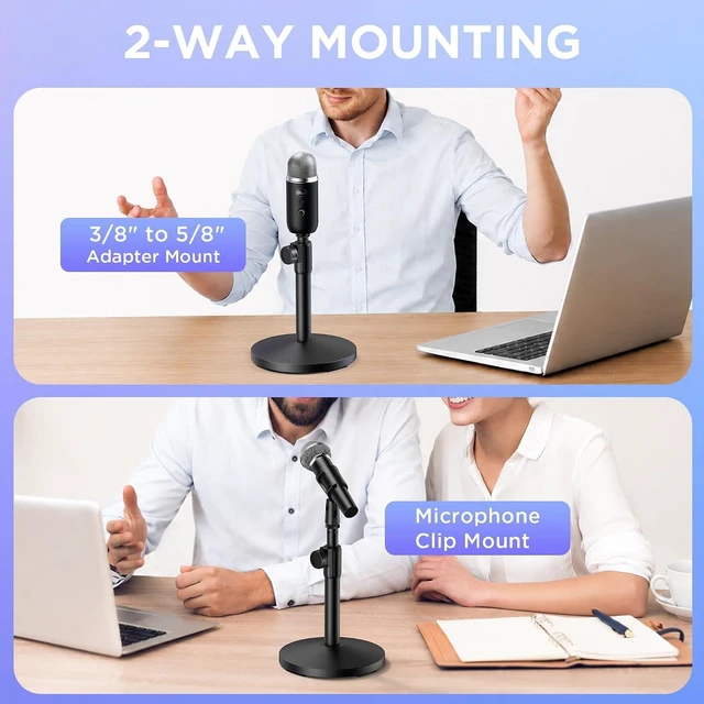 Alt view image 6 of 7 - Desktop Microphone Stand Holder Mic Stand Desk Mount for Fifine for Shure Blue Yeti, All-Metal Construction, Weighted Iron Base, Height Adjustable, 3.3lb Weight Capacity
