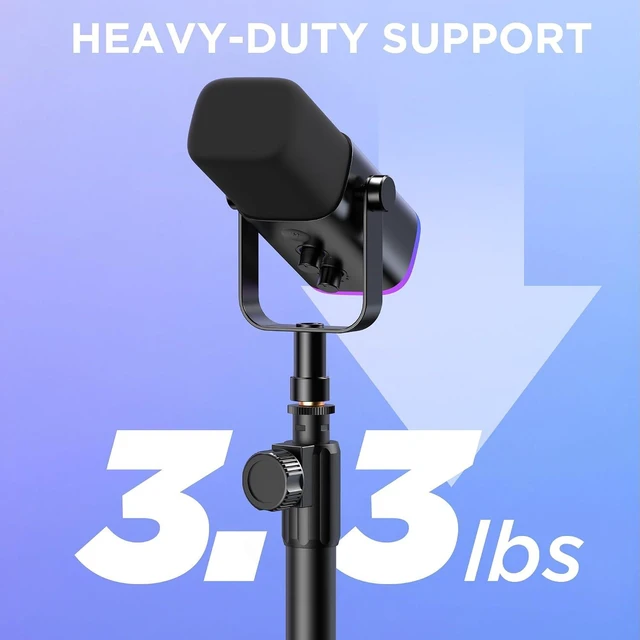 Alt view image 5 of 7 - Desktop Microphone Stand Holder Mic Stand Desk Mount for Fifine for Shure Blue Yeti, All-Metal Construction, Weighted Iron Base, Height Adjustable, 3.3lb Weight Capacity