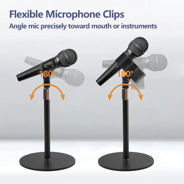 Alt view image 6 of 7 - Desktop Microphone Stand for Podcast Recording 9-16.5 Height Adjustable Mic Stand for Desk with 1.3 lb Weighted Base, Universal 3/8 to 5/8" Adapter and 2 Clips
