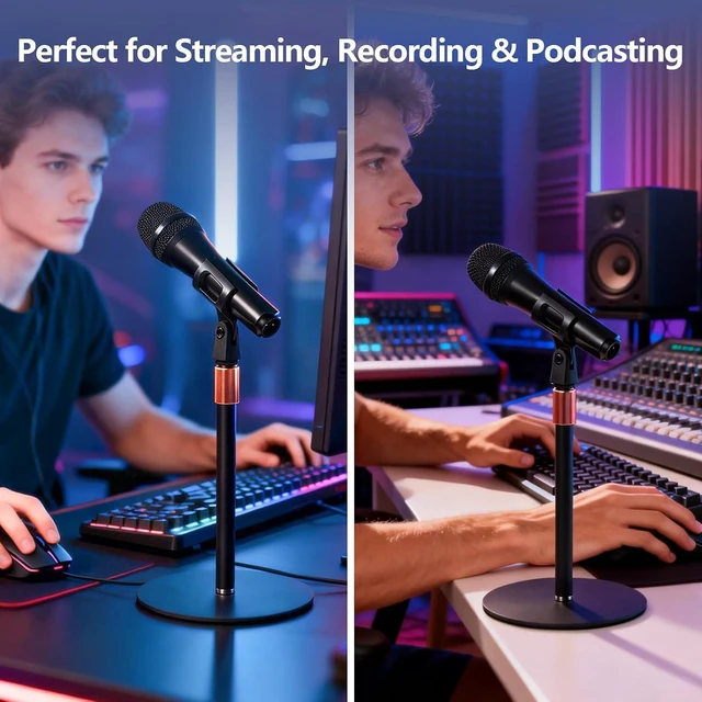 Alt view image 4 of 7 - Desktop Microphone Stand for Podcast Recording 9-16.5 Height Adjustable Mic Stand for Desk with 1.3 lb Weighted Base, Universal 3/8 to 5/8" Adapter and 2 Clips