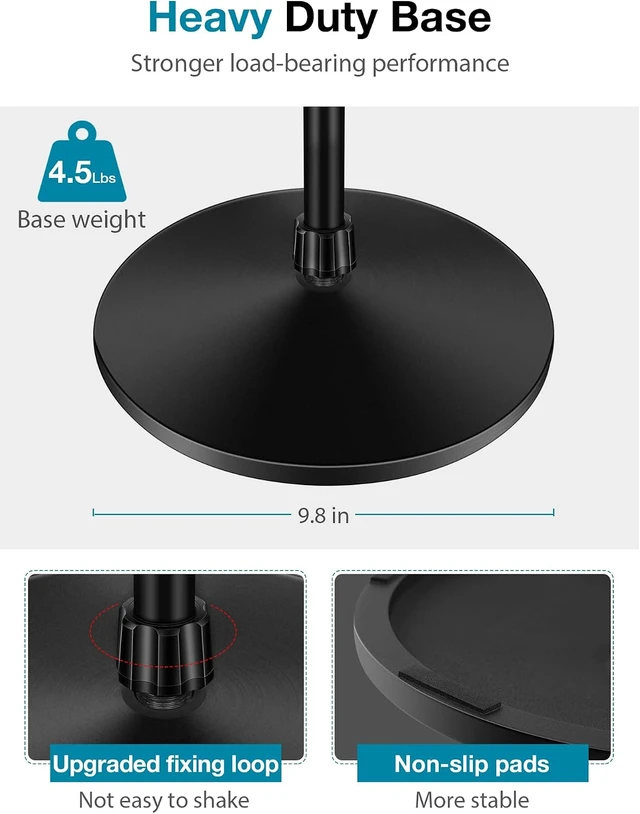 Alt view image 4 of 7 - Microphone Stand Floor 32" to 70" Gooseneck Mic Stand for Singing Max Height 70", Stable Base, Flexible Angle, Easy to Transport, Adjustable Gooseneck, Fit Blue Yeti, For Sitting or Standing