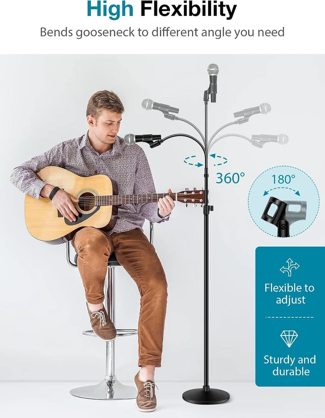 Alt view image 6 of 7 - Microphone Stand Floor 32" to 70" Gooseneck Mic Stand for Singing Max Height 70", Stable Base, Flexible Angle, Easy to Transport, Adjustable Gooseneck, Fit Blue Yeti, For Sitting or Standing