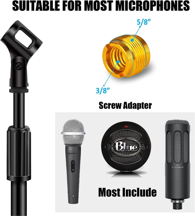 Alt view image 2 of 6 - Microphone Stand, Mic Stand Floor Detachable Boom Mic Arm Stands with Weighted Round Base, Height Adjustable from 34" to 60"