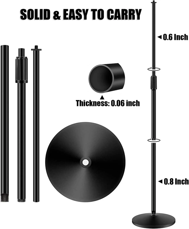 Alt view image 4 of 6 - Microphone Stand, Mic Stand Floor Detachable Boom Mic Arm Stands with Weighted Round Base, Height Adjustable from 34" to 60"