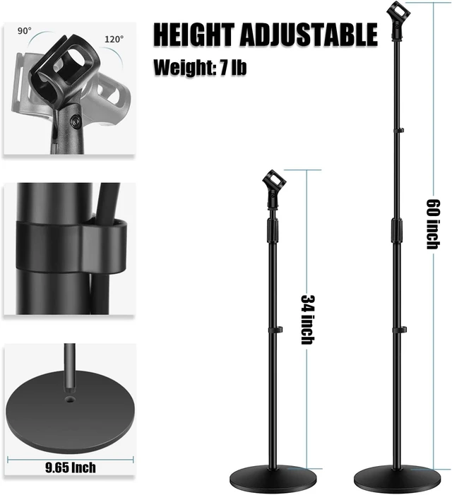 Alt view image 5 of 6 - Microphone Stand, Mic Stand Floor Detachable Boom Mic Arm Stands with Weighted Round Base, Height Adjustable from 34" to 60"