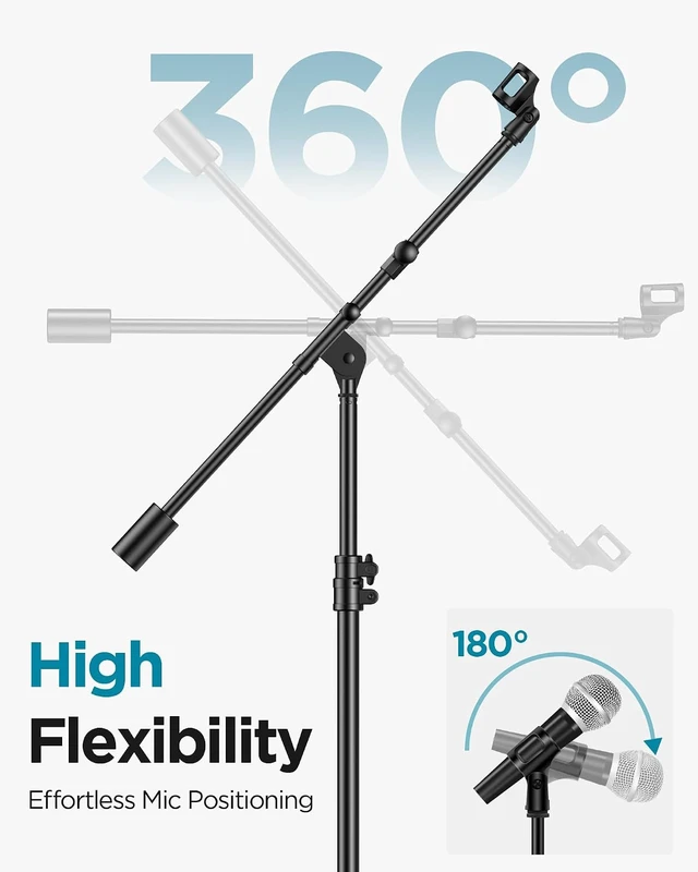 Alt view image 2 of 7 - Mic Stand Floor Max Height 82.28" Microphone Stand Holder Boom Arm for Blue Yeti Shure Fifine HyperX, Extendable, Seated to Standing, Stable, For Any Recording Setup, Mini Height 30.82"