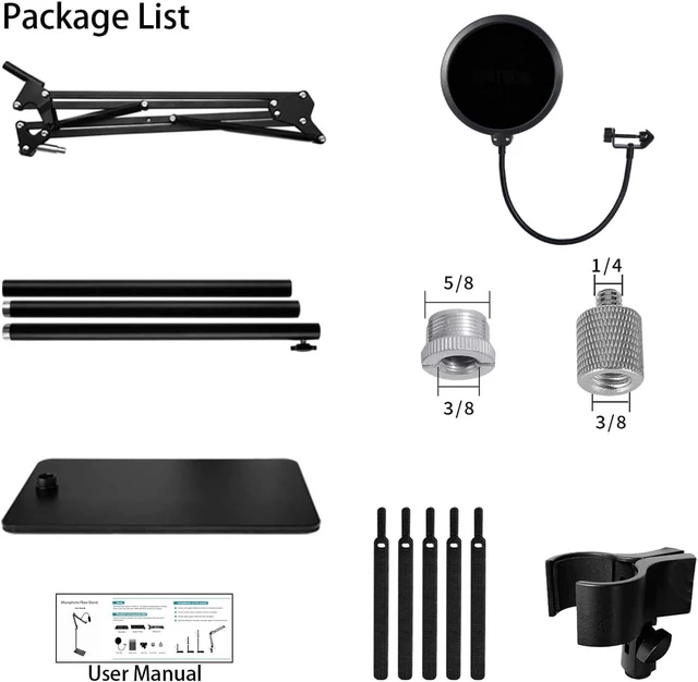 Alt view image 4 of 6 - Mic Stand Floor Boom Arm with 6.6lbs Weighted Base for Blue Yeti, SM7B, MV7 Podcast Microphone Stand for HyperX QuadCast, Yeti Nano, Snowball, Fifine K688, AT2020 with Pop Filter, 5/8" & 1/4" Screws