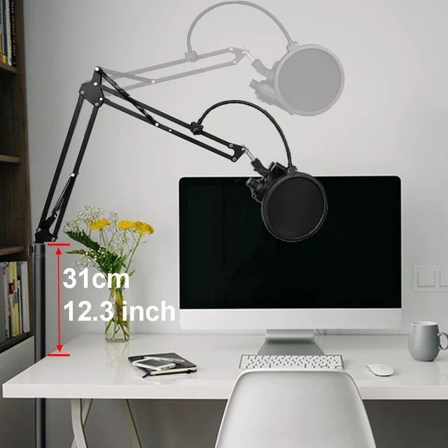Alt view image 3 of 6 - Mic Stand Floor Boom Arm with 6.6lbs Weighted Base for Blue Yeti, SM7B, MV7 Podcast Microphone Stand for HyperX QuadCast, Yeti Nano, Snowball, Fifine K688, AT2020 with Pop Filter, 5/8" & 1/4" Screws
