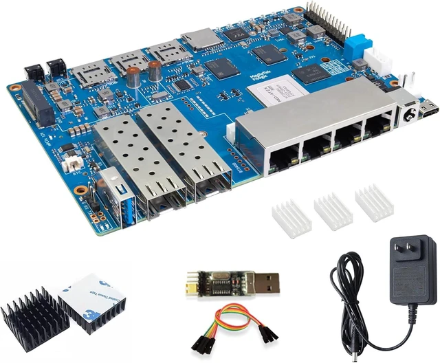 Main image of BPI-R4 Wi-Fi 7 Wireless Dual-Band WiFi OpenWRT Router Board, with MediaTek MT7988A (Filogic 880) SoC, Support 2X 10GbE SFP and 4X GbE Gigabit Ethernet for NAS Smart Home Gateway