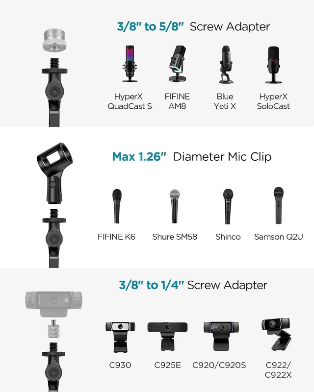 Alt view image 4 of 6 - Mic Stand Desk Max Load 2.64 lb Desktop Microphone Stand Boom Arm for Fifine AM8 K669B Blue Yeti HyperX, Minimal Footprint, Fine-Tune Tension, Heavy Hold, 2.64 lb Weight Capacity