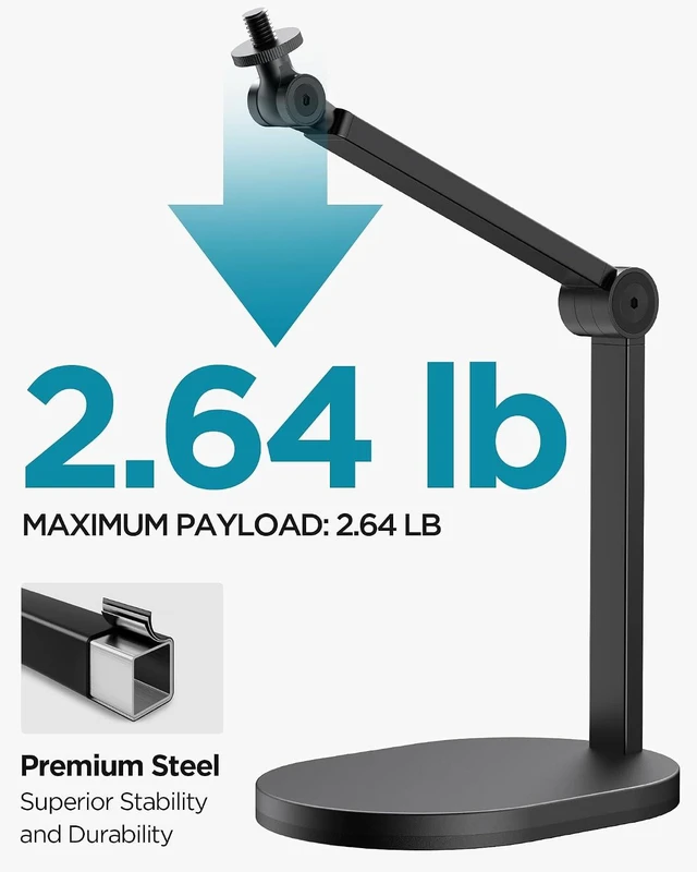 Alt view image 2 of 6 - Mic Stand Desk Max Load 2.64 lb Desktop Microphone Stand Boom Arm for Fifine AM8 K669B Blue Yeti HyperX, Minimal Footprint, Fine-Tune Tension, Heavy Hold, 2.64 lb Weight Capacity