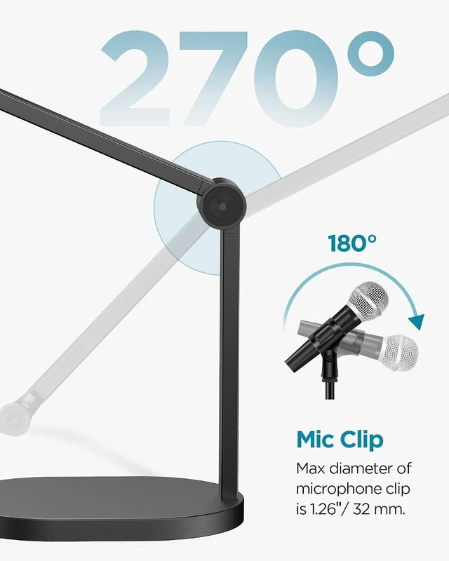 Alt view image 3 of 6 - Mic Stand Desk Max Load 2.64 lb Desktop Microphone Stand Boom Arm for Fifine AM8 K669B Blue Yeti HyperX, Minimal Footprint, Fine-Tune Tension, Heavy Hold, 2.64 lb Weight Capacity
