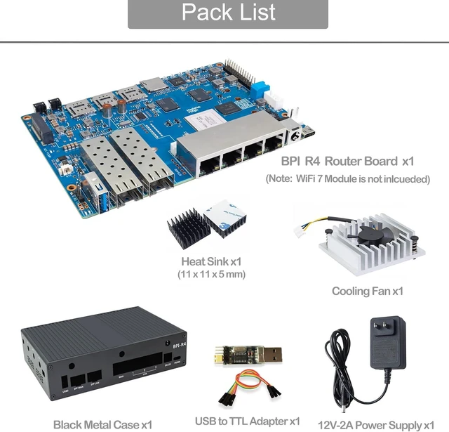 Alt view image 4 of 7 - BPI-R4 WiFi 7 Wireless Dual-Band WiFi Router Board OpenWRT, with MediaTek MT7988A (Filogic 880) SoC, Support 2X 10GbE SFP and 4X GbE Gigabit Ethernet for NAS Smart Home Gateway (Bundle2)