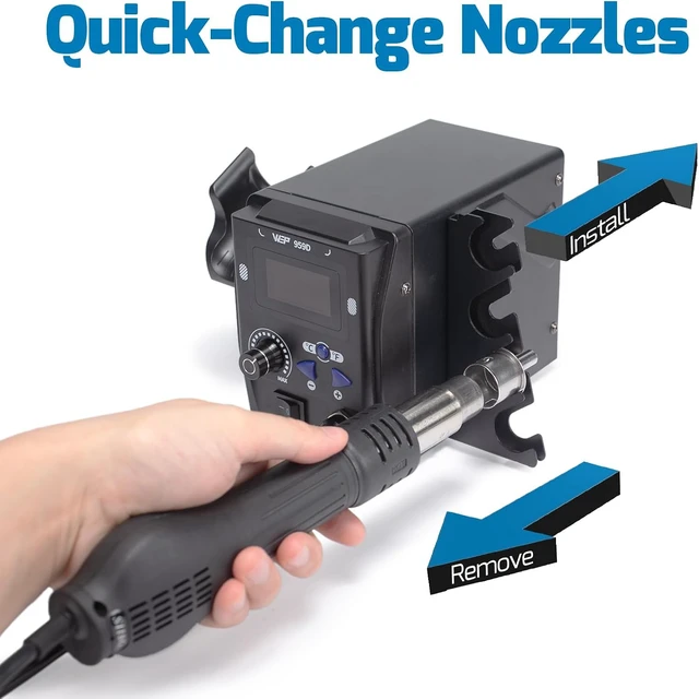 Alt view image 7 of 7 - Hot Air SMD Soldering Rework Station with Quick-Change Nozzle System, Nozzle Holder, 5 Additional Nozzles, Adjustable Temperature, °C/°F Conversion and Buzzer Prompt