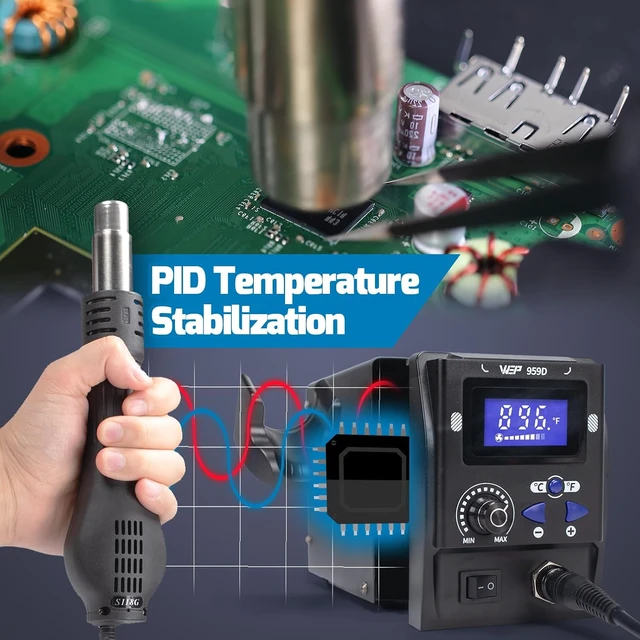 Alt view image 3 of 7 - Hot Air SMD Soldering Rework Station with Quick-Change Nozzle System, Nozzle Holder, 5 Additional Nozzles, Adjustable Temperature, °C/°F Conversion and Buzzer Prompt
