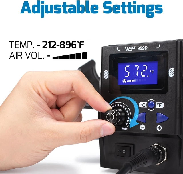 Alt view image 4 of 7 - Hot Air SMD Soldering Rework Station with Quick-Change Nozzle System, Nozzle Holder, 5 Additional Nozzles, Adjustable Temperature, °C/°F Conversion and Buzzer Prompt