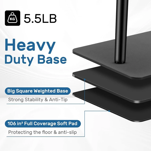 Alt view image 7 of 7 - Microphone Stand Floor with Tray & Boom Arm, 5.5lbs Weighted Base Height Adjustable Studio/Podcast Mic Stand w/ 3/8'' to 5/8'' Adapter & 2 Mic Clips Compatible with Blue Yeti QuadCast AT2020
