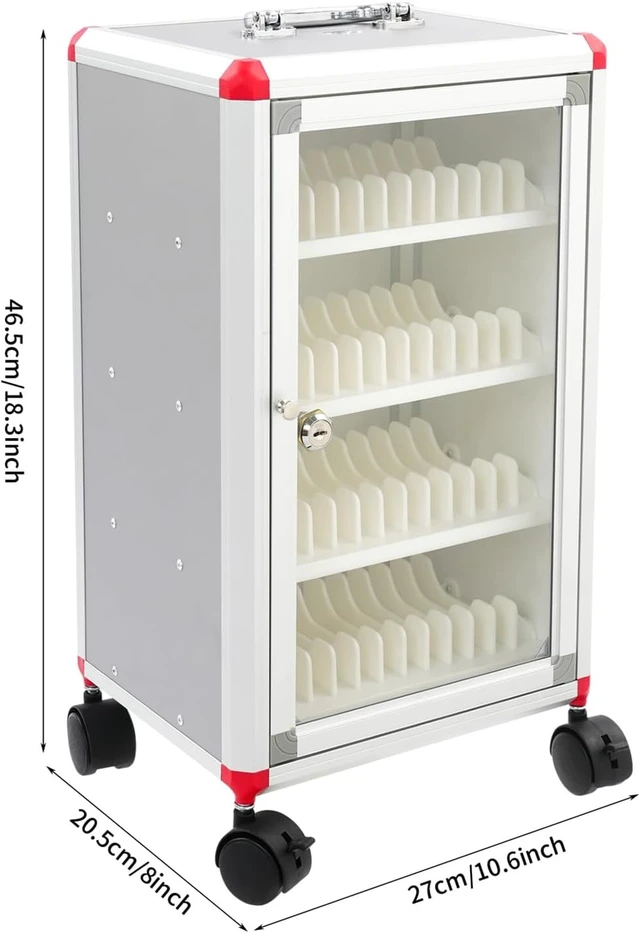 Alt view image 3 of 5 - 48 Slots Aluminum Alloy Cell Phone Locker with Wheels, Each Slot 6.93x0.55in, 2 Keys, Rolling Cellphone Storage Cabinet for Shool Classroom Student Office Conference Rooms Gym