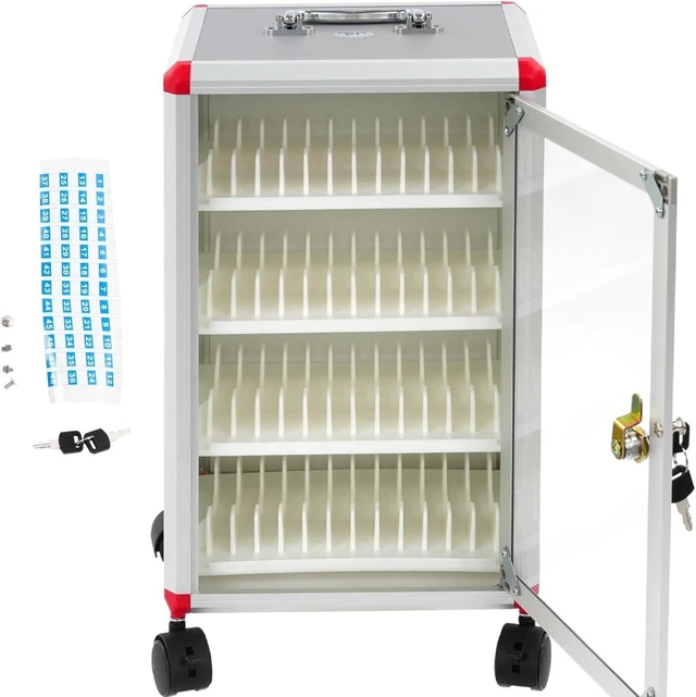 Main image of 48 Slots Aluminum Alloy Cell Phone Locker with Wheels, Each Slot 6.93x0.55in, 2 Keys, Rolling Cellphone Storage Cabinet for Shool Classroom Student Office Conference Rooms Gym