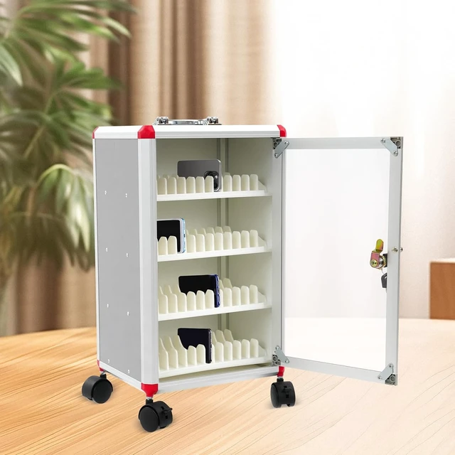 Alt view image 4 of 5 - 48 Slots Aluminum Alloy Cell Phone Locker with Wheels, Each Slot 6.93x0.55in, 2 Keys, Rolling Cellphone Storage Cabinet for Shool Classroom Student Office Conference Rooms Gym